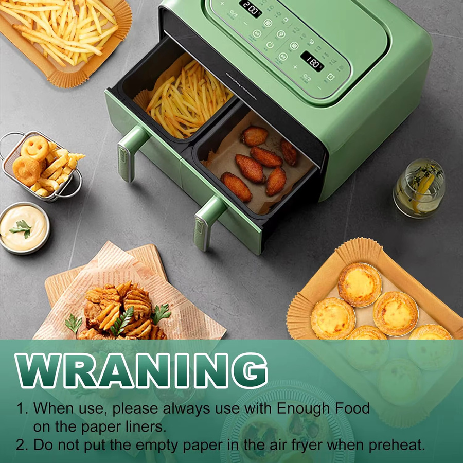 100 Stück Einweg Heißluftfritteusenpapier für Dual Zone, Antihaft-Backpapier für Ninja AF300EU und AF400EU, braun, B: 22 cm, T: 14 cm - Bild 5