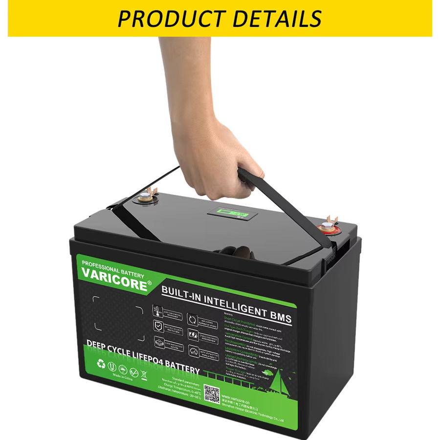 VariCore LiFePO4 Lithium-Eisenphosphat-Batterie 12V/12,8V 100Ah mit BMS und Ladegerät, Schwarz - Bild 8
