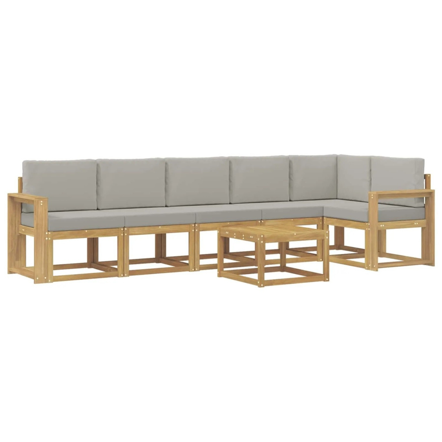 vidaXL Outdoor-Sofagarnitur aus Akazienholz in L-Form, 7-teiliges Set mit Kissen in Weiß, Grau und Braun - Bild 2