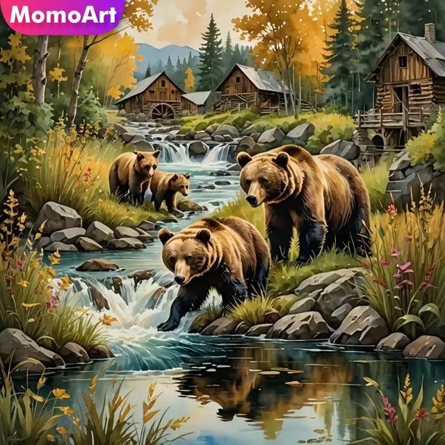 Momoart 5D DIY Diamantmalerei Bären-Tiermuster mit runden Steinen in Multicolour für Erwachsene und Anfänger, B/H: 20 x 20 cm - Bild 1