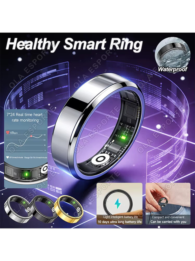 Ola Esporte Smart Ring Gold mit Herzfrequenzmessung, Schlafüberwachung und Sportmodi, IP68 & 5ATM wasserdicht, Unisex - Bild 5