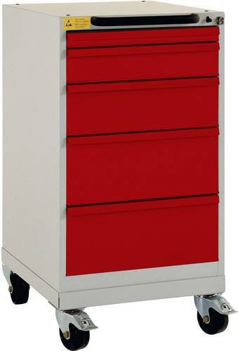 Manuflex BASETEC ESD-Schubfachschrank LS1044.3003 mobil, rubinrot RAL 3003, Nutzhöhe: 70 cm, 5 Schubfächer - Bild 1