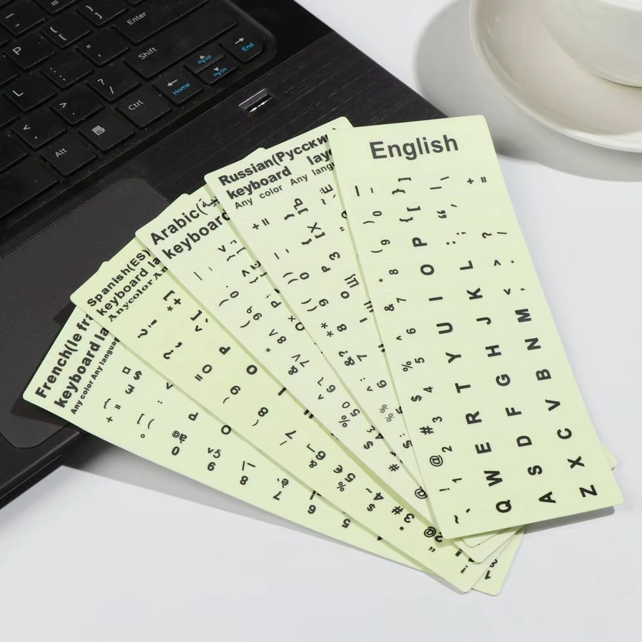 DITIPOO Leuchtende Tastaturaufkleber mit Buchstaben in Spanisch, Englisch, Russisch, Arabisch und Französisch als Schutzfolie - Bild 1