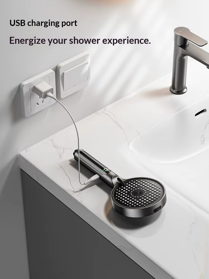 FALANGSHI Digitaler Temperatur-Handbrausekopf in Matt Schwarz mit 4 Wasserauslassmodi und 3D-Massagefunktion - Bild 3