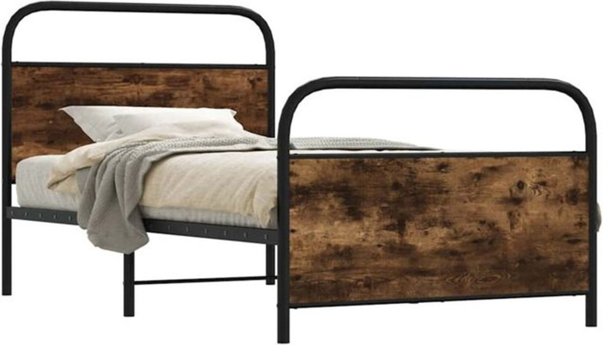 Vidaxl Bettgestell aus Holzwerkstoff und Stahl in Braun im Industrial Design, B/T: 107 x 203 cm - Bild 1