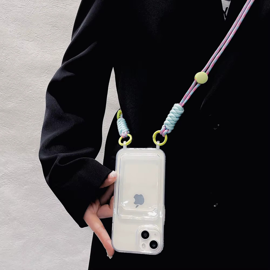 Transparente Apple iPhone Handyhülle mit Kartenhalter und buntem Crossbody-Lanyard-Seil für iPhone 14 Pro Max 12 XR 7 8 Plus XS Max - Bild 2