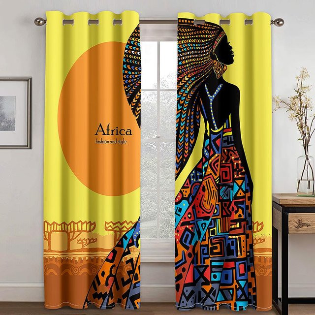 Yiran Furniture Vorhänge mit afrikanischem Muster in Bunt, 2er-Set, ethnische Stammesdruck-Design, halbtransparent, Breite: 100 cm, Höhe: 130 cm - Bild 1