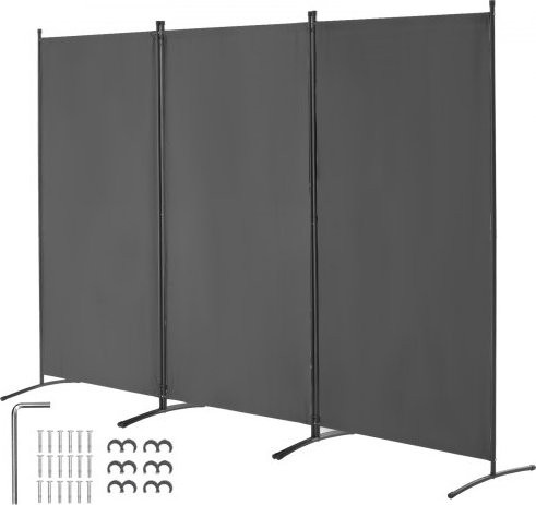 VEVOR Raumteiler mit 3 Paneelen aus Eisen und Oxford-Gewebe, faltbarer Sichtschutz und freistehende Trennwand für Büro, Schlafzimmer oder Arbeitszimmer, Grau, B/T/H: 260 x 52 x 184 cm - Bild 1