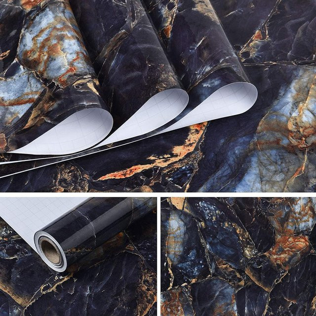 Selbstklebende Marmor Tapete aus Vinyl in Weiß, wasserfeste Dekorationsfolie für Küche und Wohnbereich, Breite: 40 cm - Bild 1