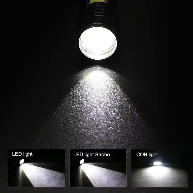 XIWANGFIRE Tragbare wiederaufladbare LED-Taschenlampe mit Stiftclip, zoombare wasserdichte Taschenlampe mit Seitenlicht für Outdoor und Camping - Bild 3