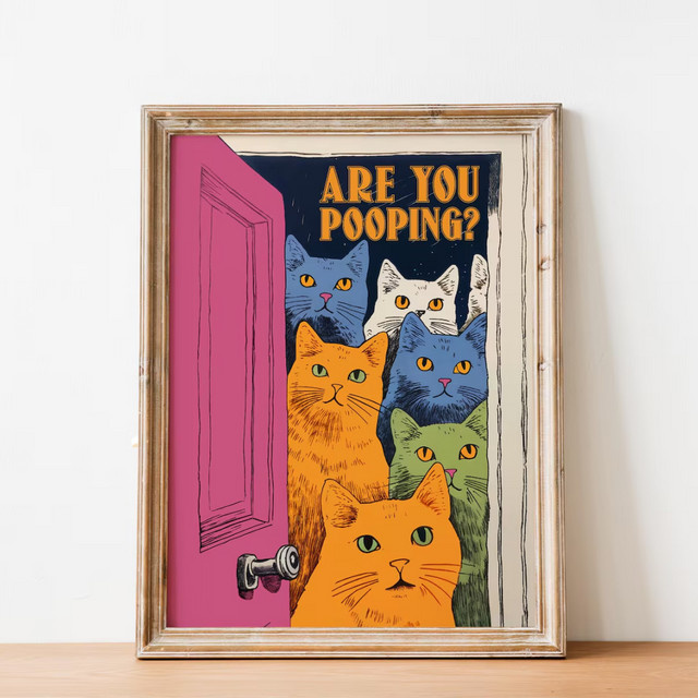 Minimalistisches Badezimmer-Wandposter mit Katzen-Motiv von SHENCHEN, mehrfarbiges Grafikposter aus Papier - Bild 1