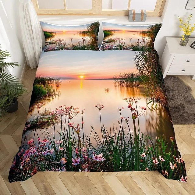 Bettwäsche-Set JMG Household Supplies Naturlandschaft Sonnenuntergang mit Bettbezug und Kissenbezug, Mehrfarbig, Polyester, B/H: 135 x 200 cm - Bild 1