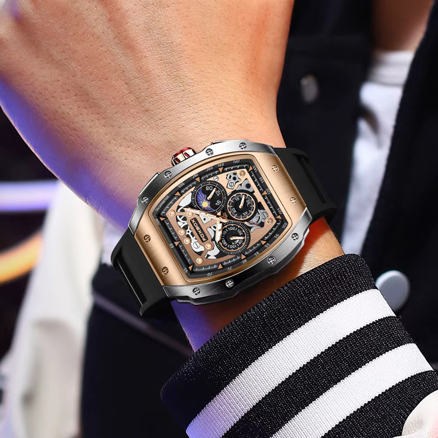 LIGE Armbanduhr Chronograph, Quarz, Silikon, Schwarz, Herren - Bild 5