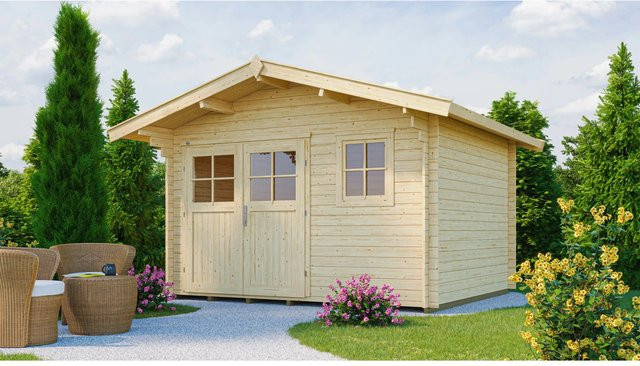 Weka Holz-Gartenhaus Sienna mit Satteldach in Blockbohlenbauweise, Unbehandelt, B/T/H: 340 x 320 x 262 cm - Bild 1