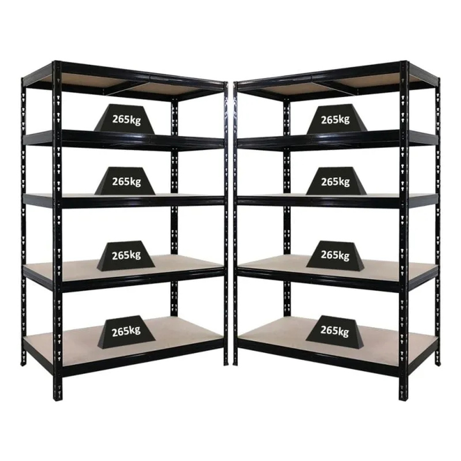 PROREGAL Tiger Schwerlastregal Set aus 2 Stück, Schwarz, H x B x T: 180 x 120 x 60 cm, Fachlast 265 kg, verstellbare Regalböden aus Holzplatten - Bild 2