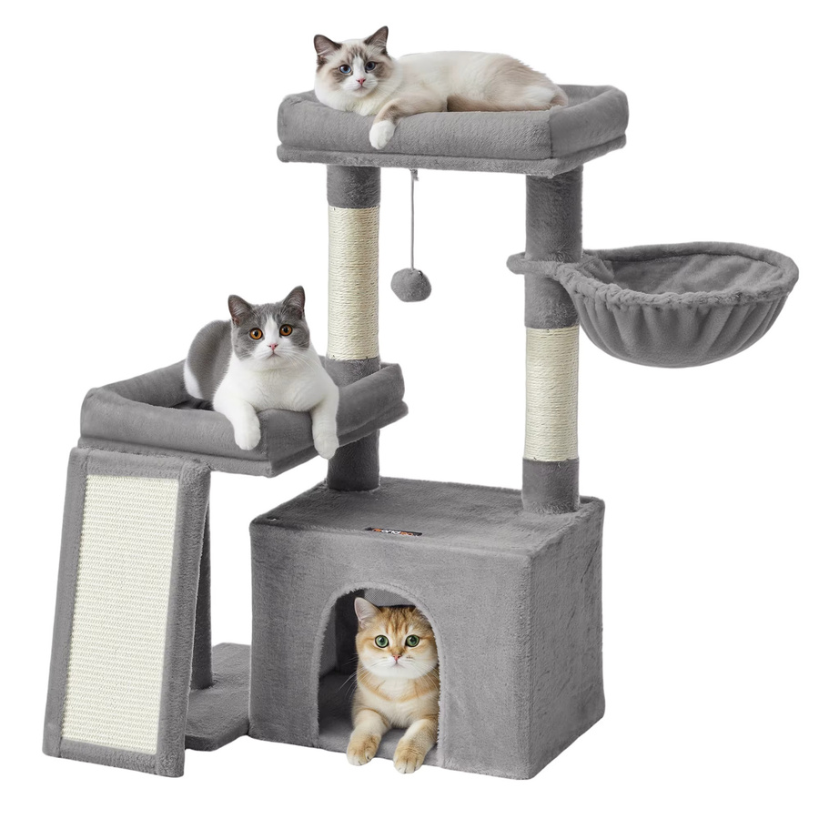 FEANDREA Katzenkratzbaum mit Höhle, Rampe, Körbchen und 2 Plattformen in Beige oder Grau - Bild 2