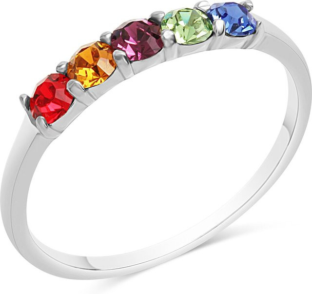 Zeeme Ring 925 Silber, rhodiniert, bunte Kristalle, Damen - Bild 1