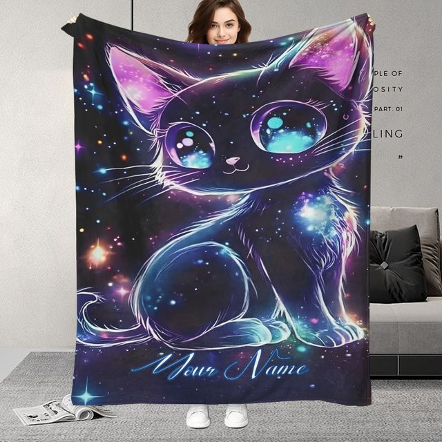ZIZ Personalisierte Decke mit Cosmic Kitty Katzenmuster in Multicolour, B/T/H: 100 x 75 x 75 cm - Bild 1