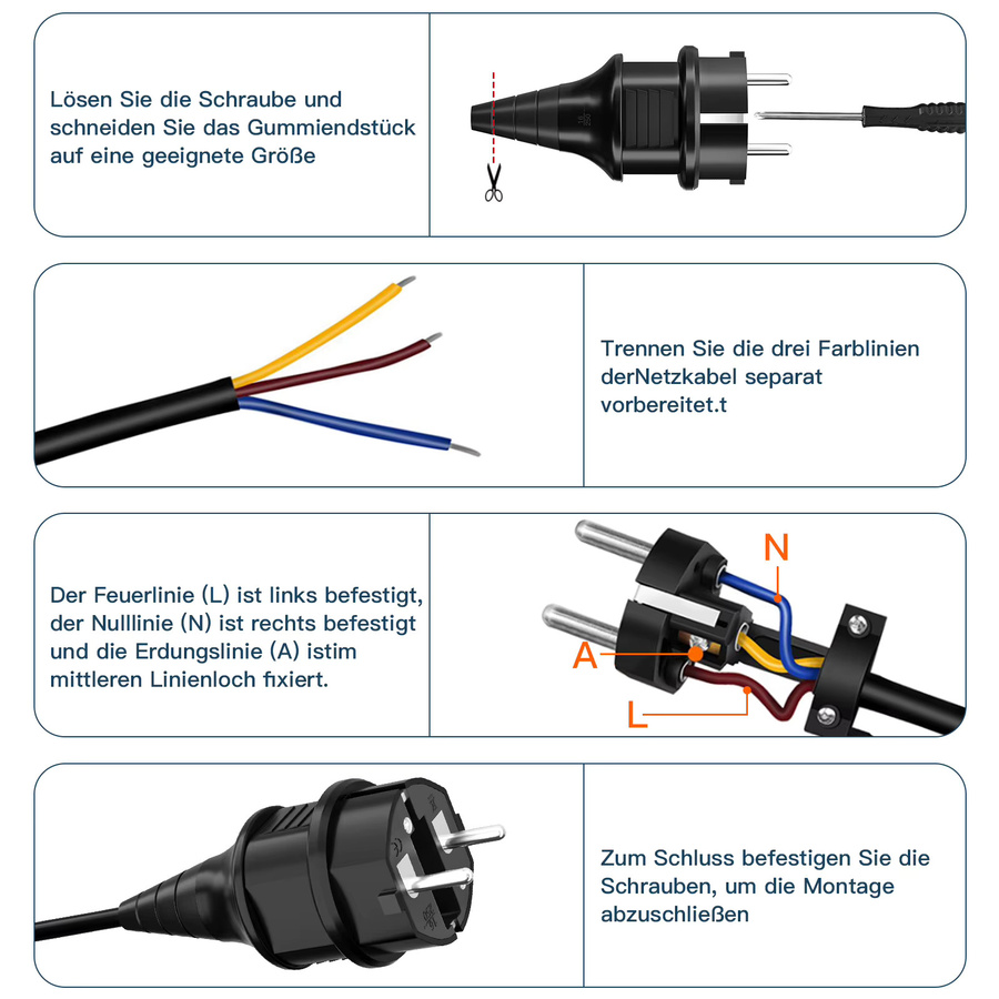 HITRENDS 4er Set Schuko-Netzstecker wasserdicht, EU-Stecker-Adapter 250 V 16 A, Schwarz - Bild 2
