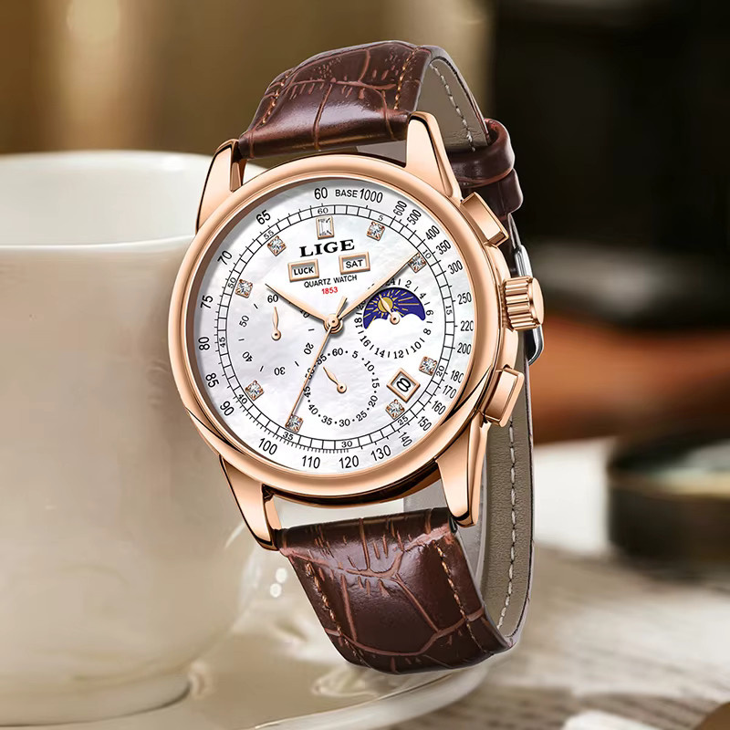 LIGE Chronograph Armbanduhr, Quarz, Leder, Herren - Bild 2