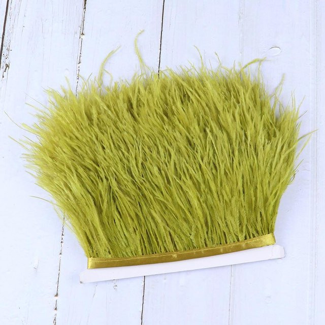 10 Meter olivgrünes Straußenfeder-Besatzband aus natürlichen Federn für Dekoration und Handwerk, Breite: 8-10 cm - Bild 1