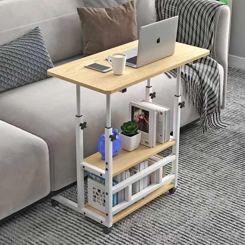 DIVEDEER Höhenverstellbarer Laptop-Beistelltisch mit Rollen und Doppelregal, B/T: 80 x 40 cm - Bild 3