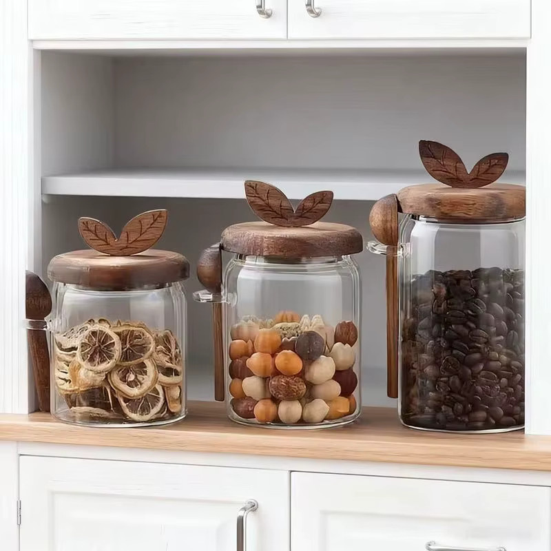 JUSTINLAU Luftdichter Glaskanister mit Löffel, transparenter Lebensmittelbehälter für Gewürze und Kaffeebohnen, Set aus Glas - Bild 5