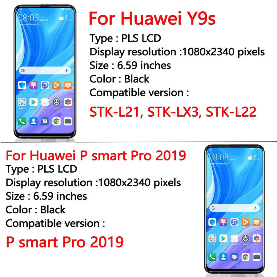 Huawei Y9S STK-L21/L22/LX3 LCD Display mit Touchscreen Digitizer und P Smart Pro 2019 Ersatzdisplay in Schwarz - Bild 2