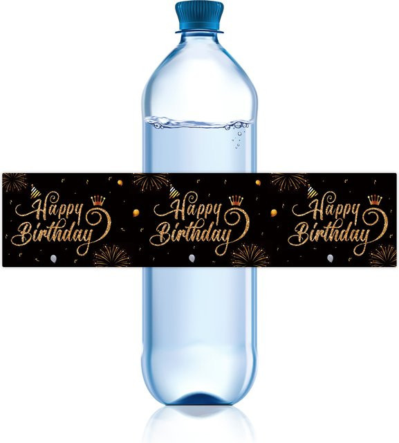 20 Stück Happy Birthday Wasserflaschenaufkleber personalisierte Etiketten in Schwarz für deine Geburtstagsparty-Dekoration - Bild 1