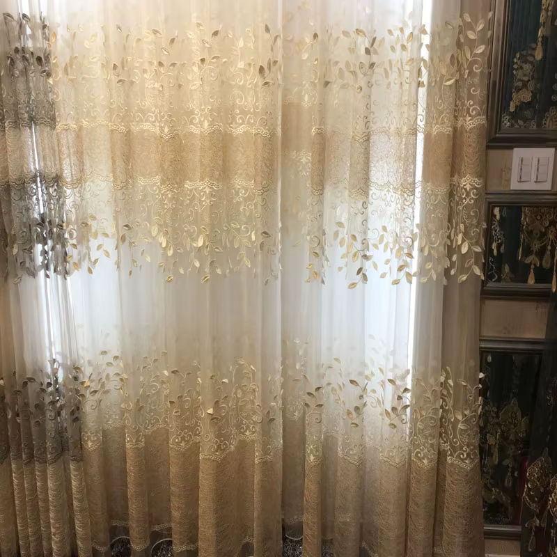 ZJBYZHOUSEHOLD Gaze-Vorhang im europäischen Stil mit geprägter Stickerei, transparent, Breite: 100 cm, Höhe: 210 cm - Bild 4