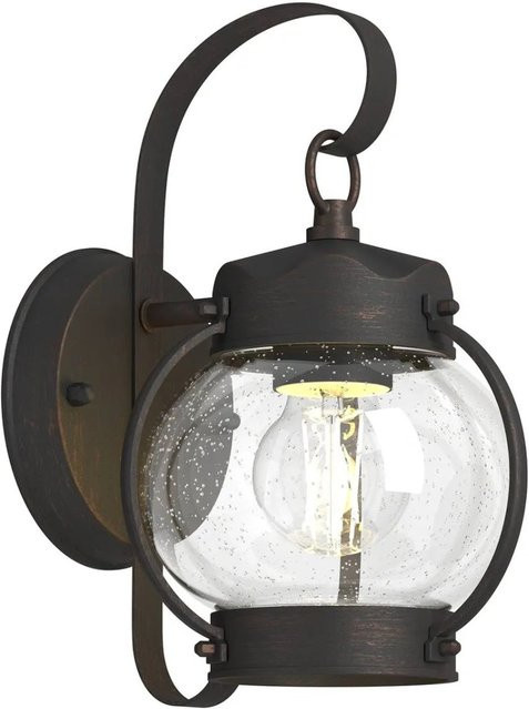 Lindby Wandleuchte Gerlo Außen Wandlampe Landhaus Vintage Rustikal aus Aluminium in Braun mit Glas und E27 Fassung - Bild 1