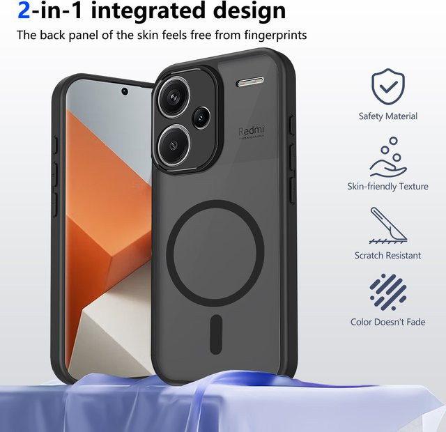 Xiaomi Magnetische Matte Schutzhülle für Redmi Note 13 Pro Plus, Note 13 Pro und Note 13, Transparent Schwarz, Anti-Drop und Stoßfest - Bild 1