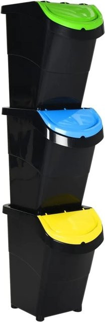 DELUKE 3er Set Stapelmülleimer mit Deckel, Schwarz, 3x 40L (Gesamtvolumen 120L) - Bild 1