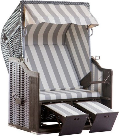 DEVRIES Strandkorb Halblieger in Grau-Braun Bunt mit Textilene und Sonnenverdeck B/H/T: 124 x 159 x 87 cm - Bild 1