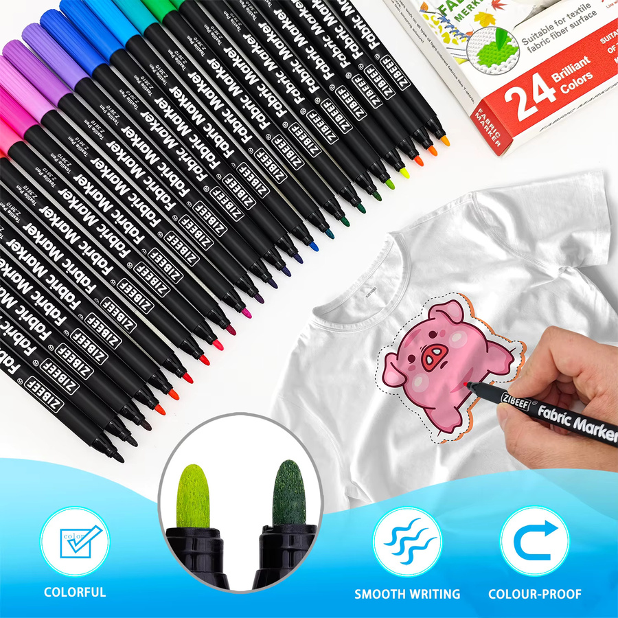 Kolorowys Stoffmarker Set mit feiner Spitze, 12 farbige Textilmarker für Kleidung, T-Shirts und Leinwand, permanent und ohne Ausbluten - Bild 5