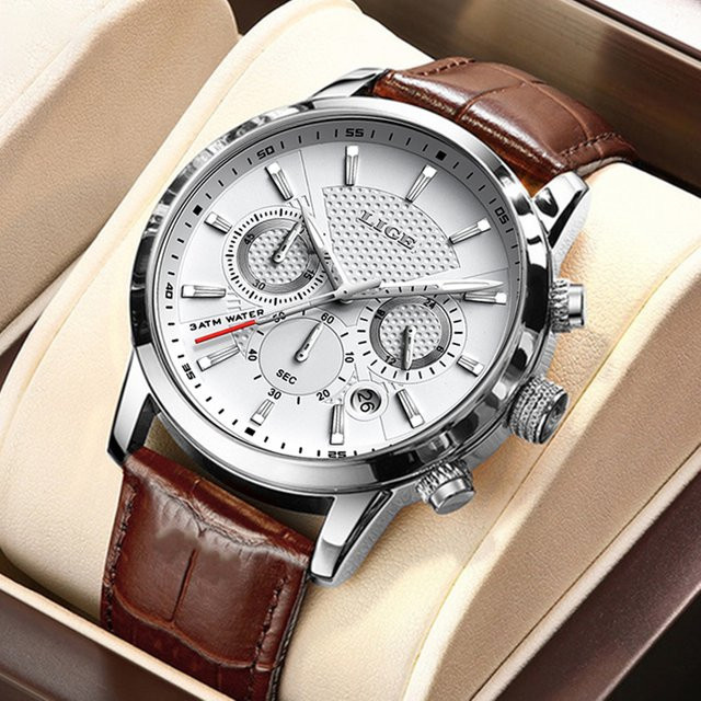LIGE Armbanduhr Quarz, Leder, Edelstahl, Datum, Herren - Bild 1