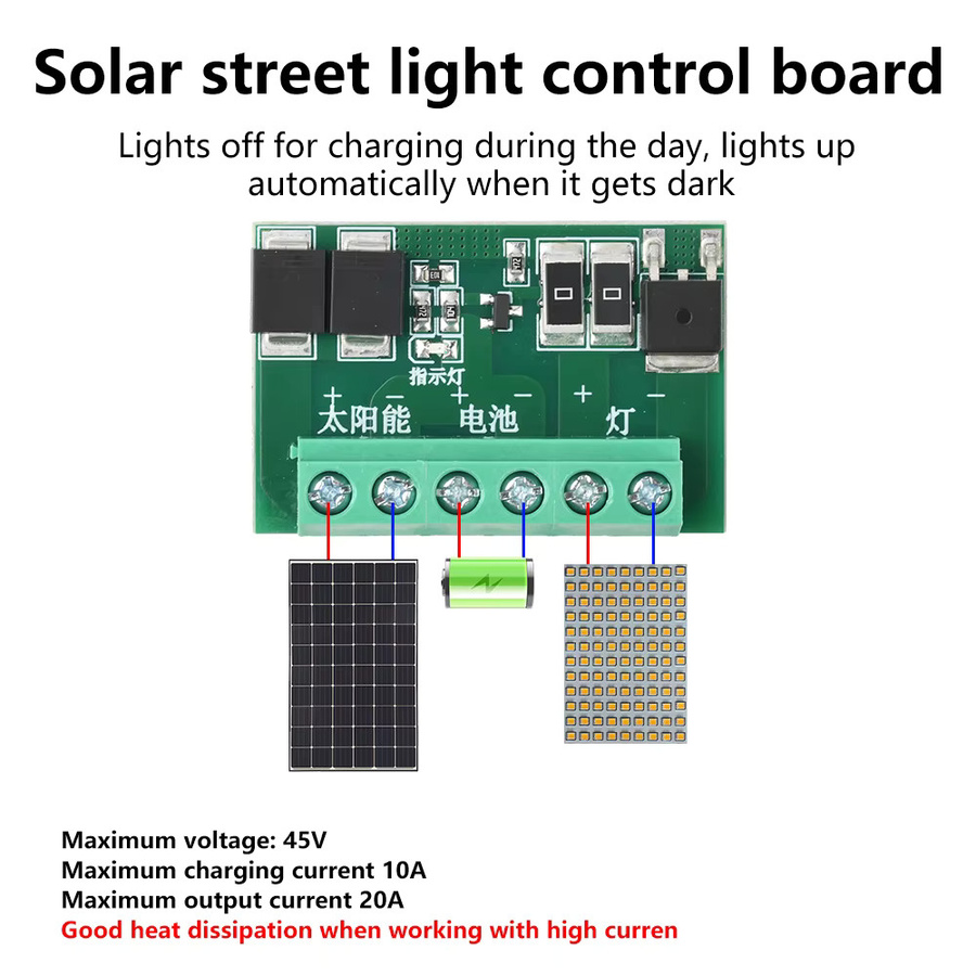 Aideepen Solar Straßenlaterne Steuerplatine LED Treibermodul DC 6-45V mit Dämmerungssensor für DIY Gartenstraßenlaternen in Grün - Bild 2