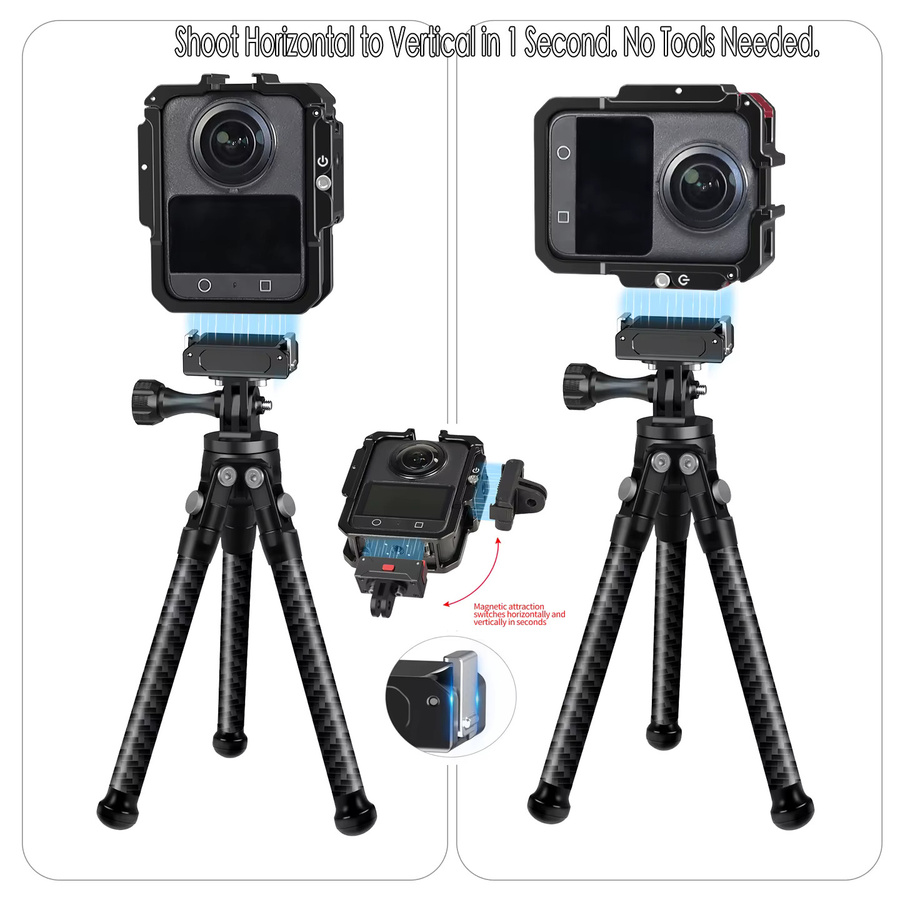DJI OSMO 360 Kamerakäfig aus Aluminium in Schwarz mit magnetischer Schnellmontage und Kaltschuh für Vlog, Motorrad und Reiten - Bild 5