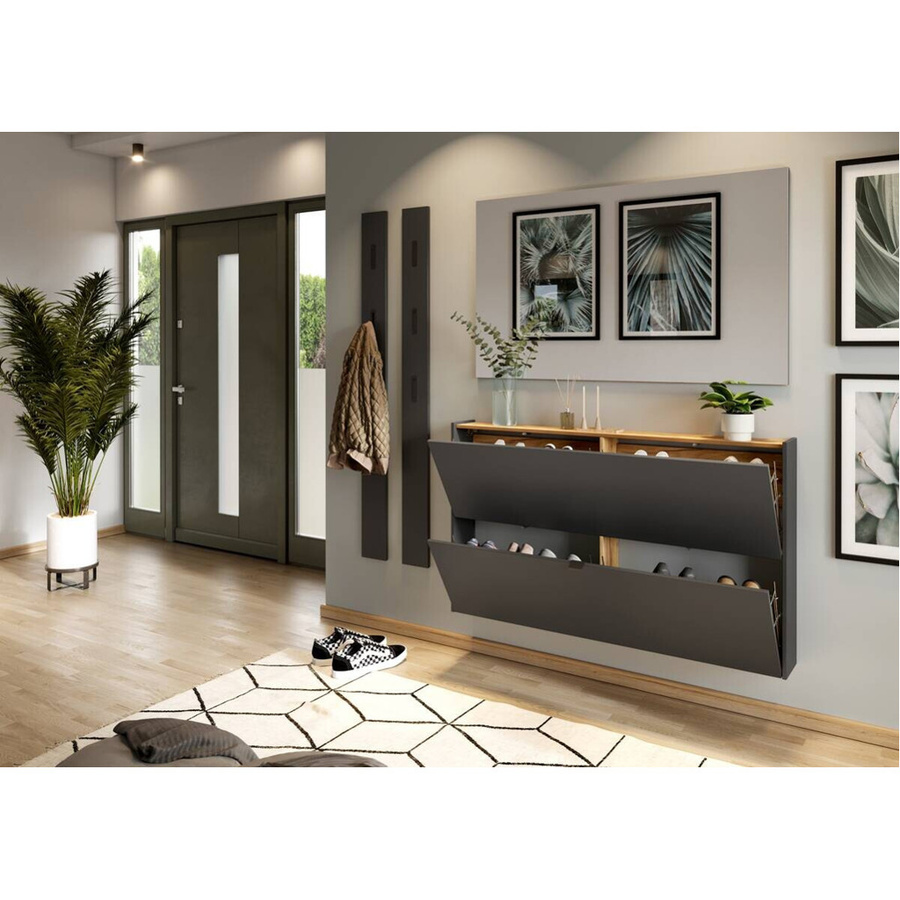 Schuhschrank Germania Navarra in Graphit und Eiche Optik mit Soft-Close-Türen, B/H/T: 140 x 85 x 19 cm - Bild 3