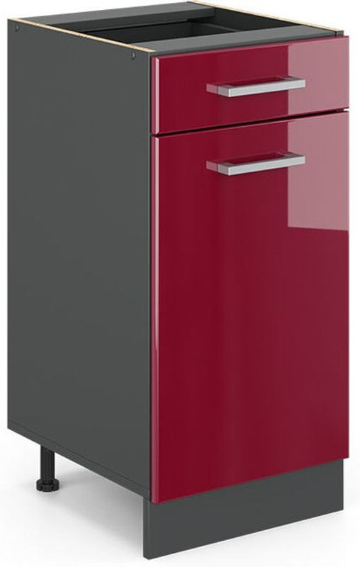Vicco Küchenunterschrank R-Line in Rot aus Holzwerkstoff mit Drehtüren, Breite: 40 cm, Höhe: 81,6 cm, Tiefe: 46 cm - Bild 1