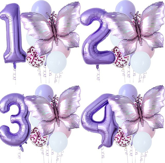Enanal Set mit 10 lila Schmetterlings-Folienballons, 101,6 cm für Geburtstage und Feiern - Bild 1
