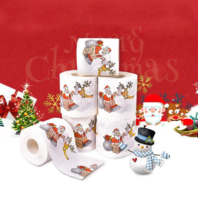Weihnliches Toilettenpapier mit Weihnachtsmuster und Santa-Motiv in Weiß - Bild 1