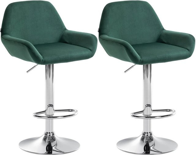 DELUKE Barhocker Dublin 2er Set Dunkelgrün Samt mit Chromgestell und Lehne - Bild 1