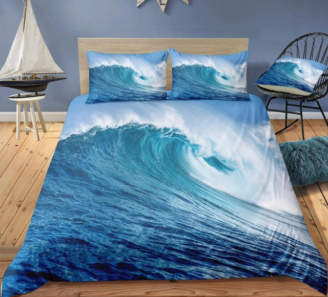 Bettwäscheset mit Naturmotiv in Blau, Mikrofaser, B/H: 135 x 200 cm - Bild 1