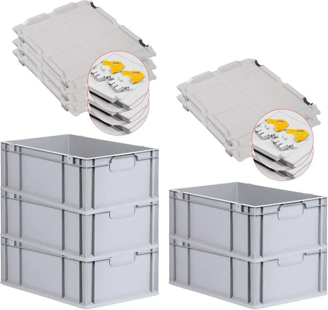 PROREGAL Spar Set 5x Eurobox Nextgen Economy in Grau mit gelben Schiebeschnappverschlüssen und Scharnierdeckel, H x B x T: 22 x 40 x 60 cm, 44 Liter - Bild 1