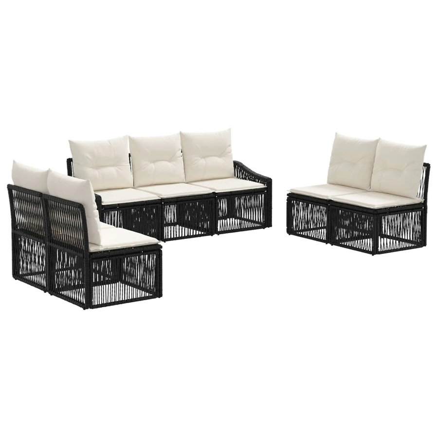 vidaXL Gartensofa-Set 7-teilig in Schwarz aus Poly-Rattan mit Polsterung und Ottoman für Terrasse und Garten - Bild 2