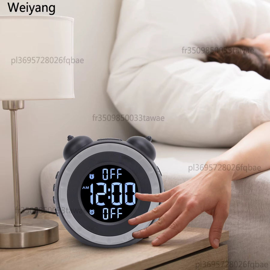 NUOYING Bett-Vibrationsalarm mit einstellbarer Lautstärke und Helligkeit, extra lauter Wecker für Tiefschläfer, Schwarz - Bild 4
