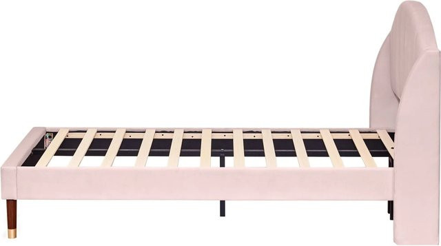 KOMHTOM Polsterbett aus Samt mit Kopfteil und Lattenrost in Rosa, B/T/H: 90 x 200 cm - Bild 1