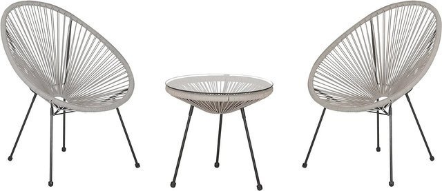 Beliani Bistro Set ACAPULCO II in Hellgrau aus Rattan und Metall mit Glasplatte für Garten, Balkon und Terrasse, B/T/H: 90 x 70 x 87 cm - Bild 1