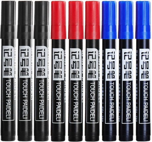 Wasserfester Permanentmarker mit feiner Spitze in den Farben Rot, Blau und Schwarz, Strichstärke 1,5 mm - Bild 1